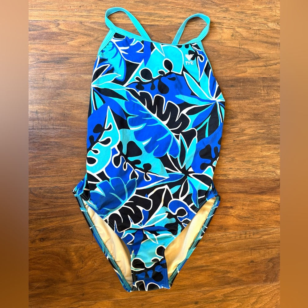 TYR One Piece Swimwear Blue and Black Floral Design